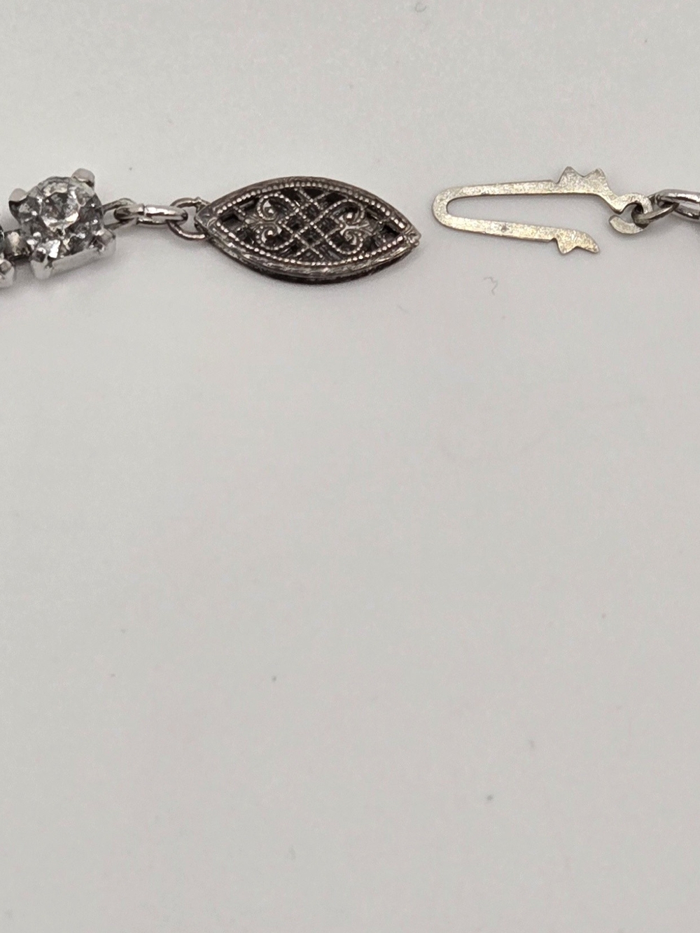 Vintage Rhinestone Drop Necklace – Mid-Century Silver Tone Statement Necklace - Picture 7 of 13